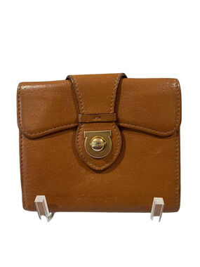 Salvatore Ferragamo Tan Leather Wallet with Gold Turn-Lock